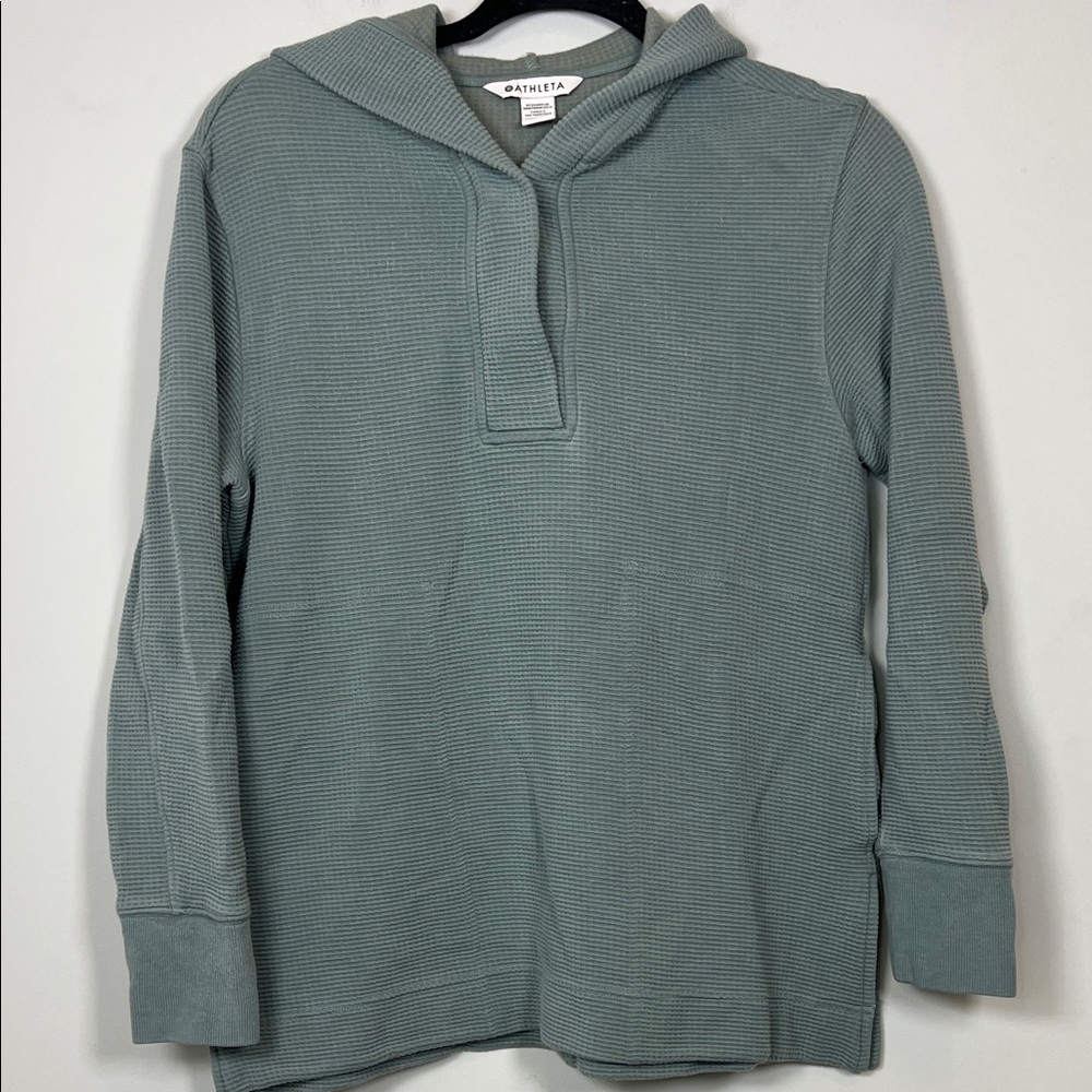 Athleta Women's Sage Green Oversized Waffle Texture Cozy Hoodie Sweatshirt XXS
